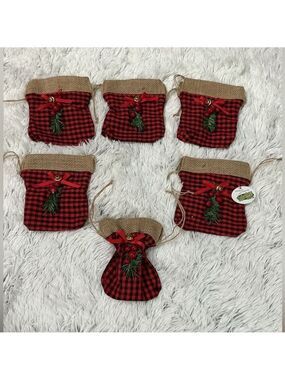 Collections Etc burlap holiday gift bags with bow bell berry & tree